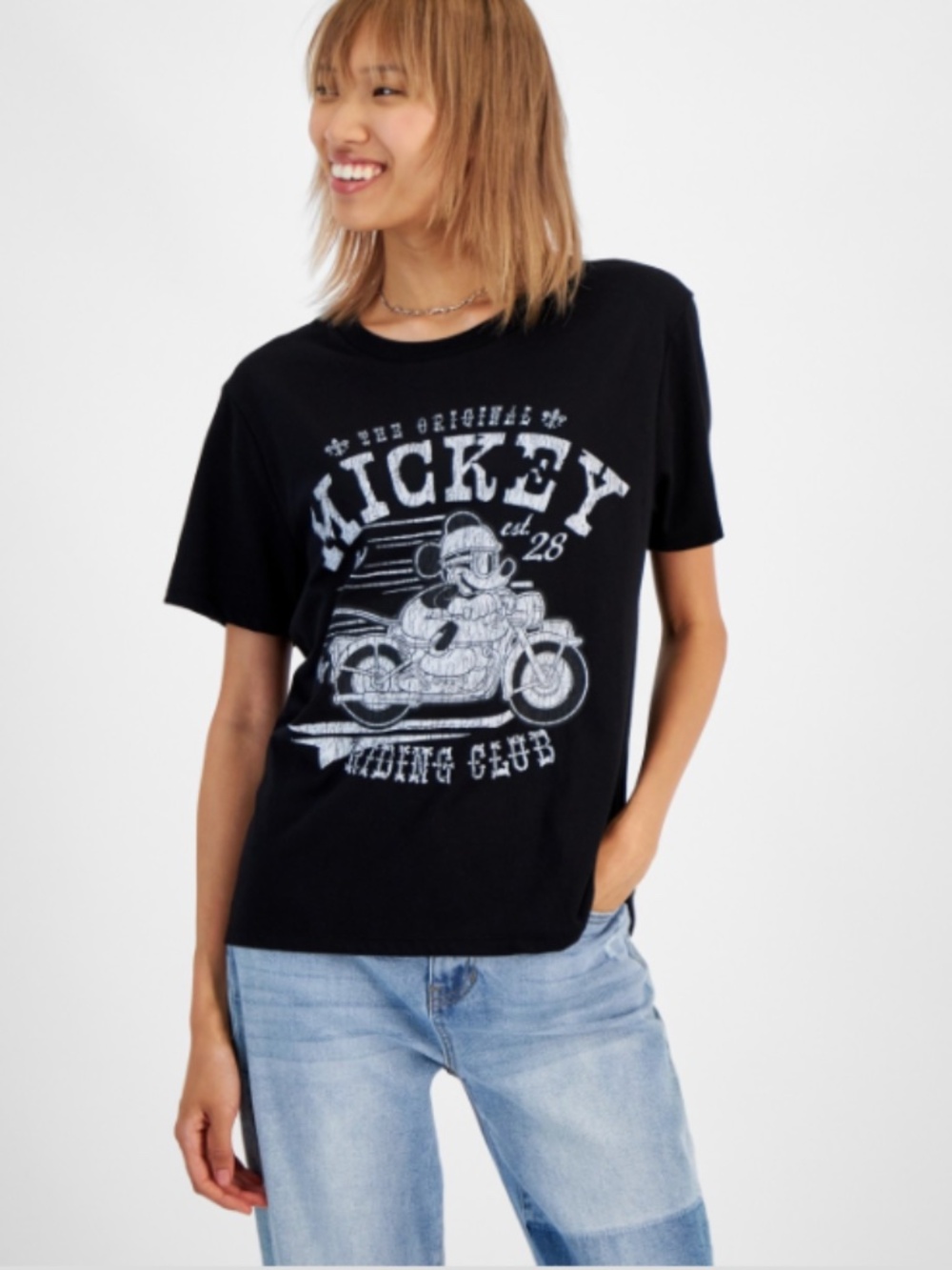 Disney Juniors' Mickey Motorcycle Club Cotton Crewneck Tee - Black SIZE L NWT